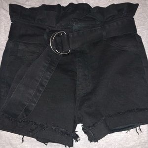 Black denim shorts